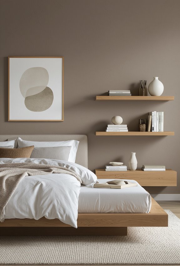 curated minimalist floating shelf styling
