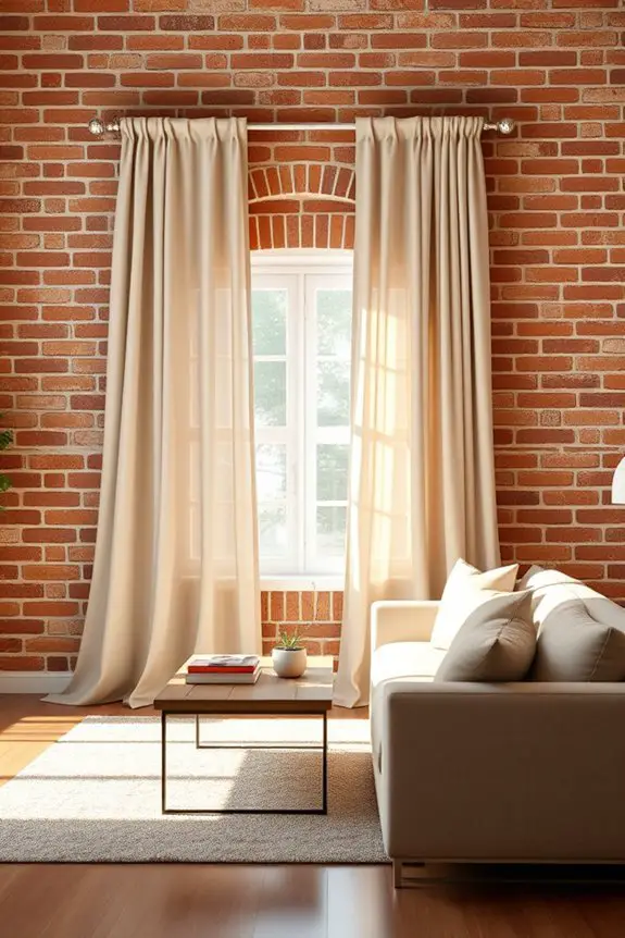 curtains enhancing brick charm