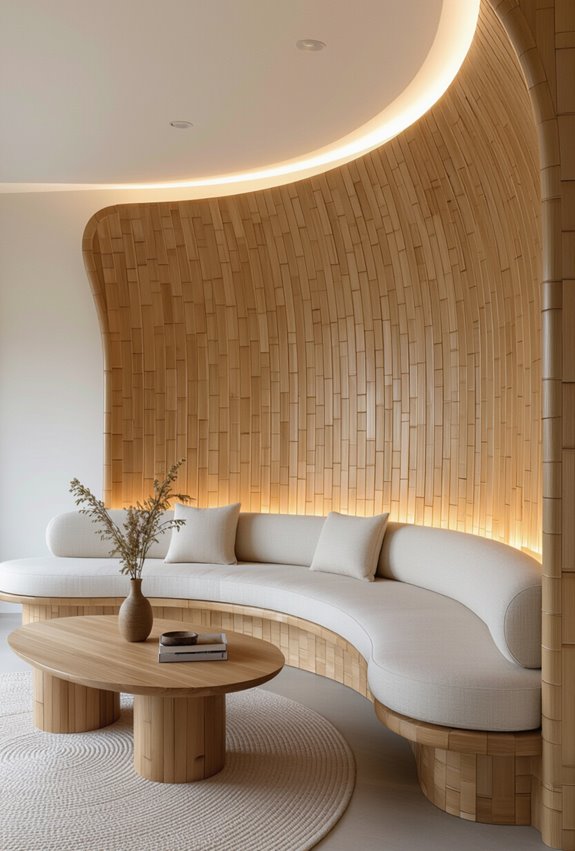 curved bamboo panels create flow