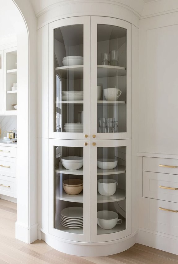 curved frosted and clear display cabinetry