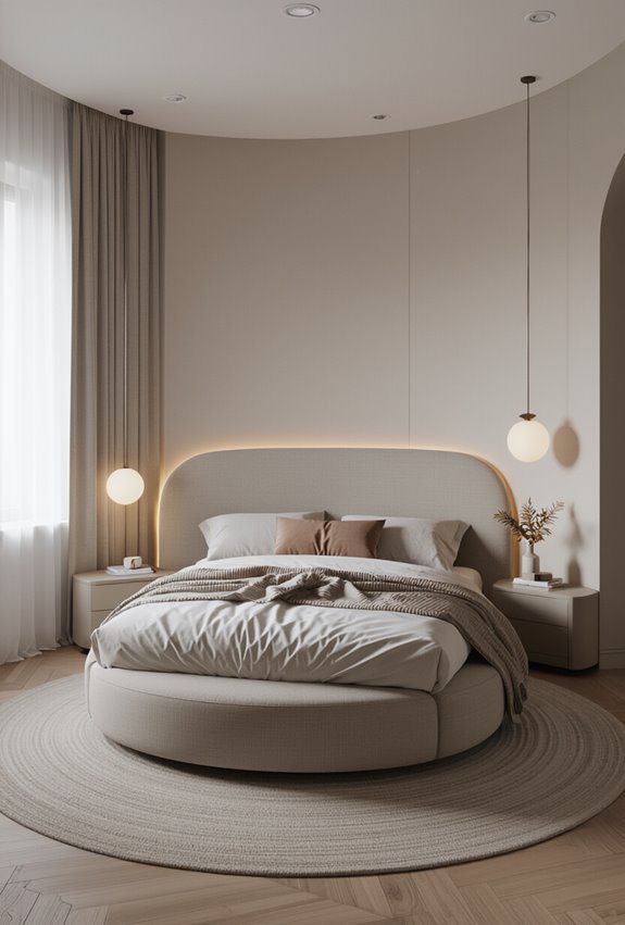 curved sculptural upholstered headboard