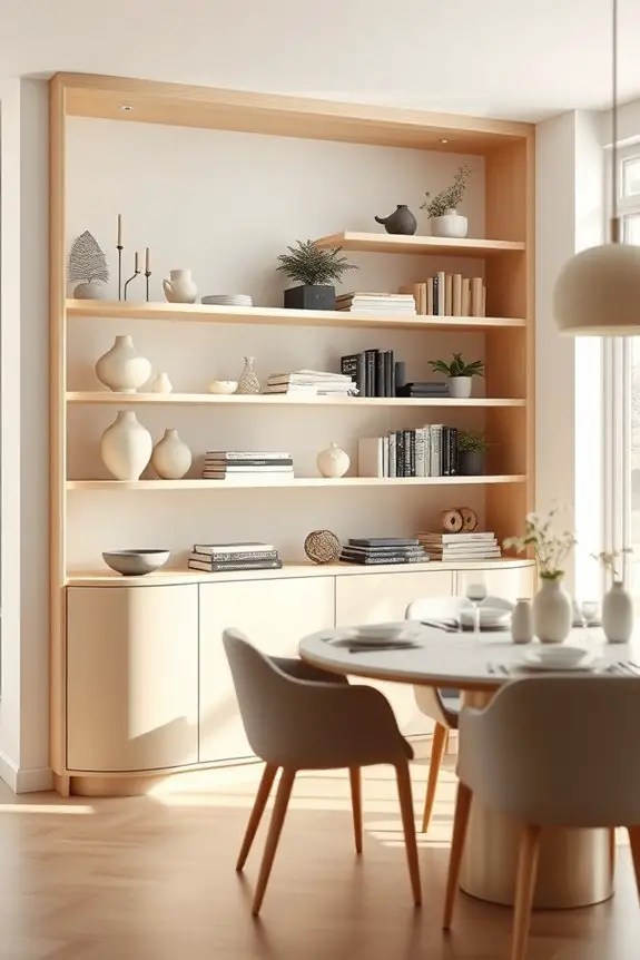 curved shelving enhances elegance