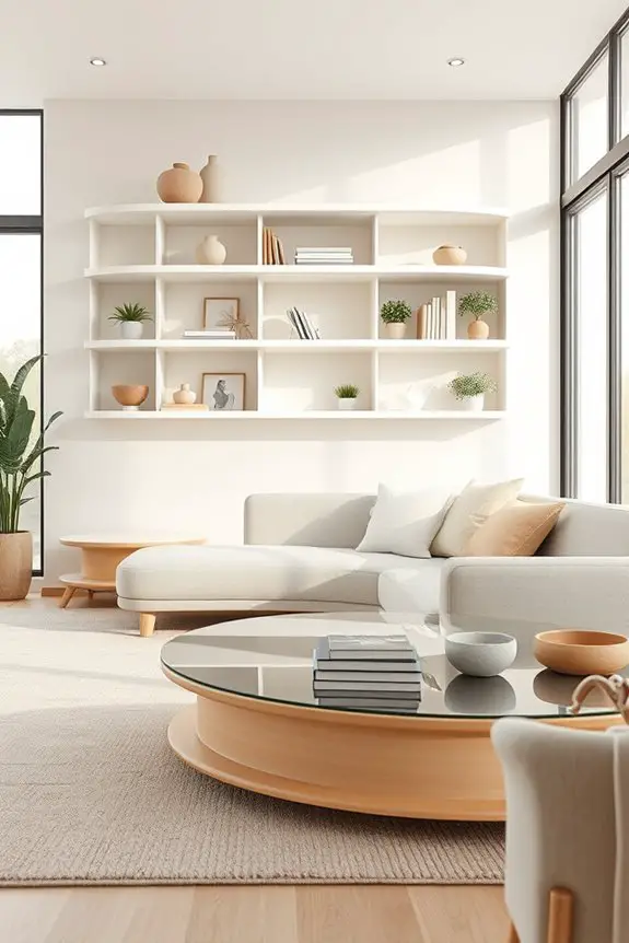curved shelving enhances modern decor