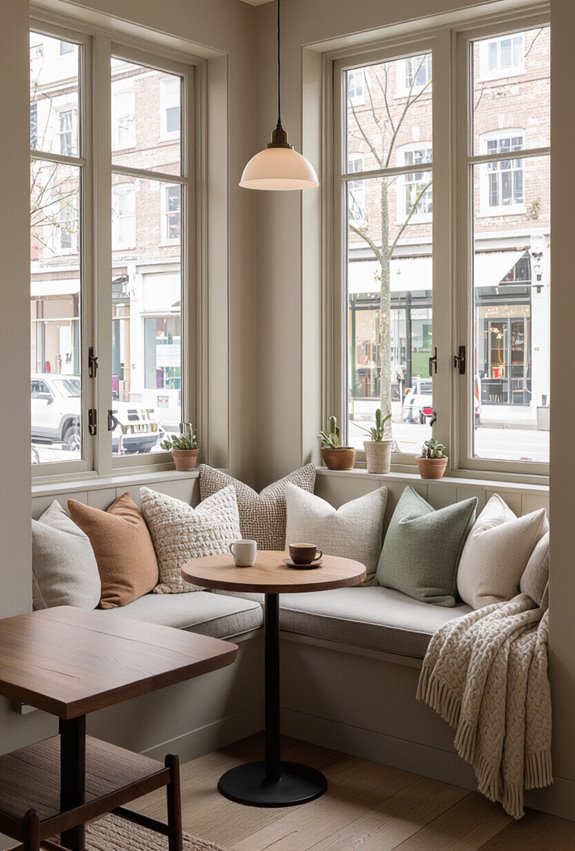 cushioned window seating nook