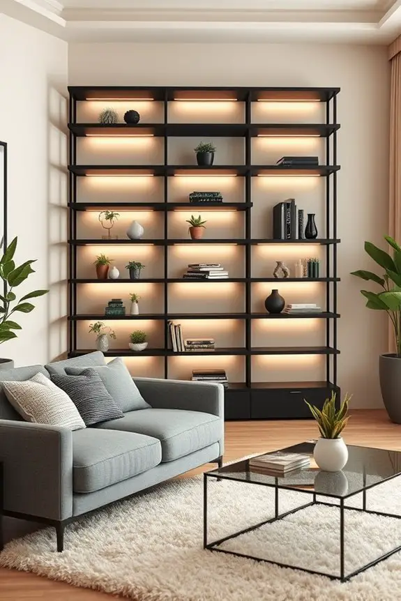 custom illuminated black shelves