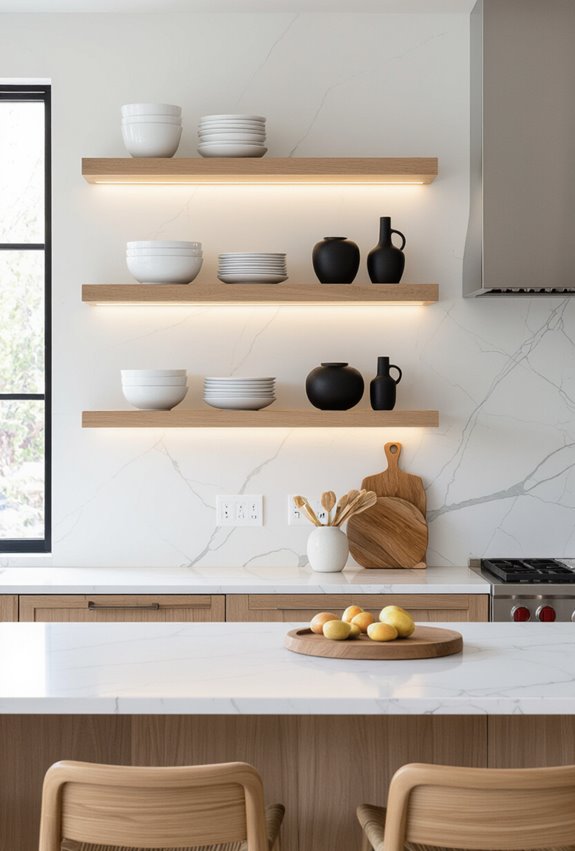 custom lit curated open shelving