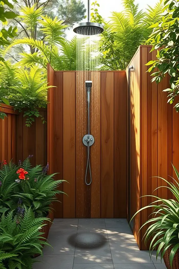 custom wooden outdoor shower