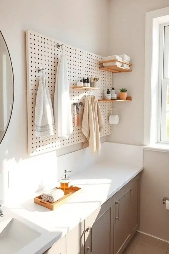customizable pegboard bathroom storage
