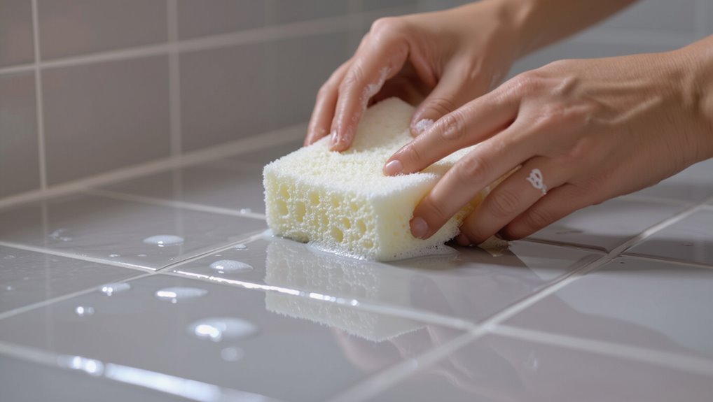 damp sponge diagonal wiping