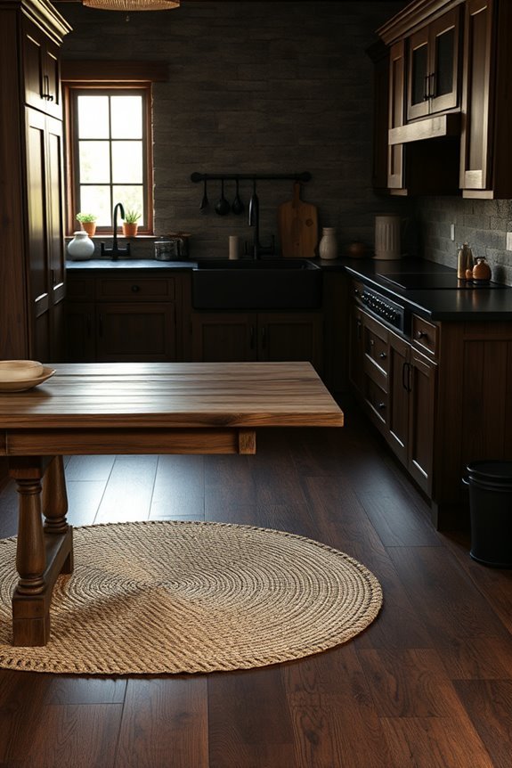 dark flooring enhances kitchen