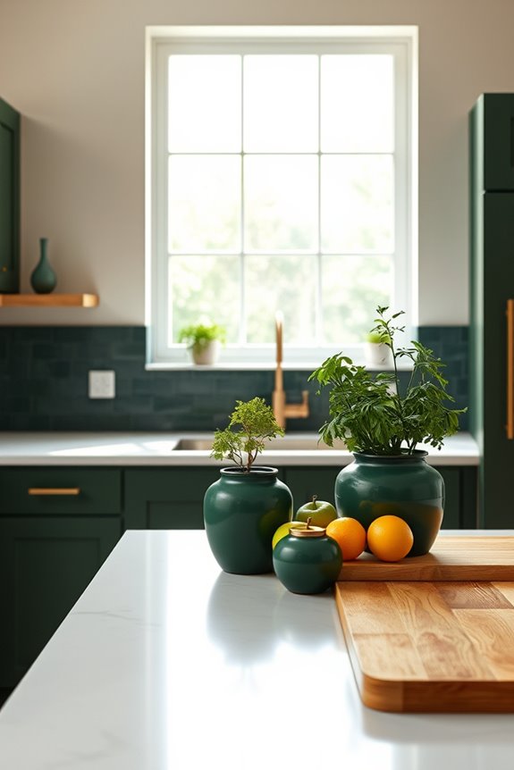 dark green kitchen accents