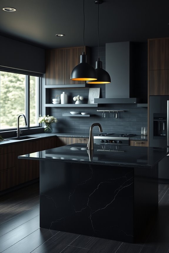 dark island light countertops