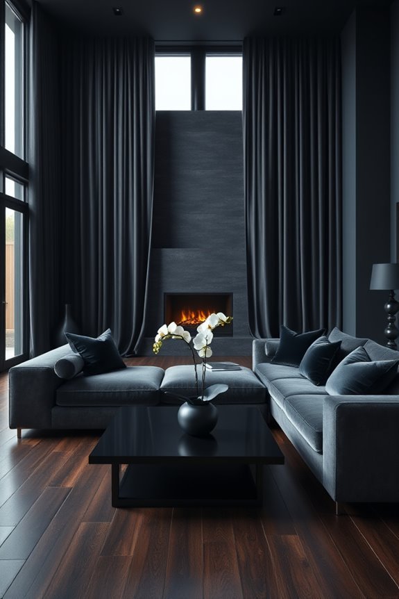 dark layered window treatments
