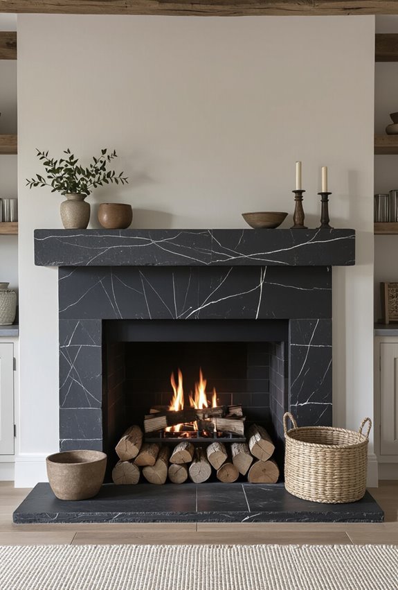 dark limestone kitchen focal point