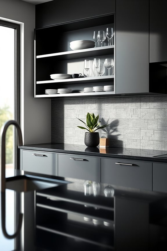 dark open shelving aesthetic