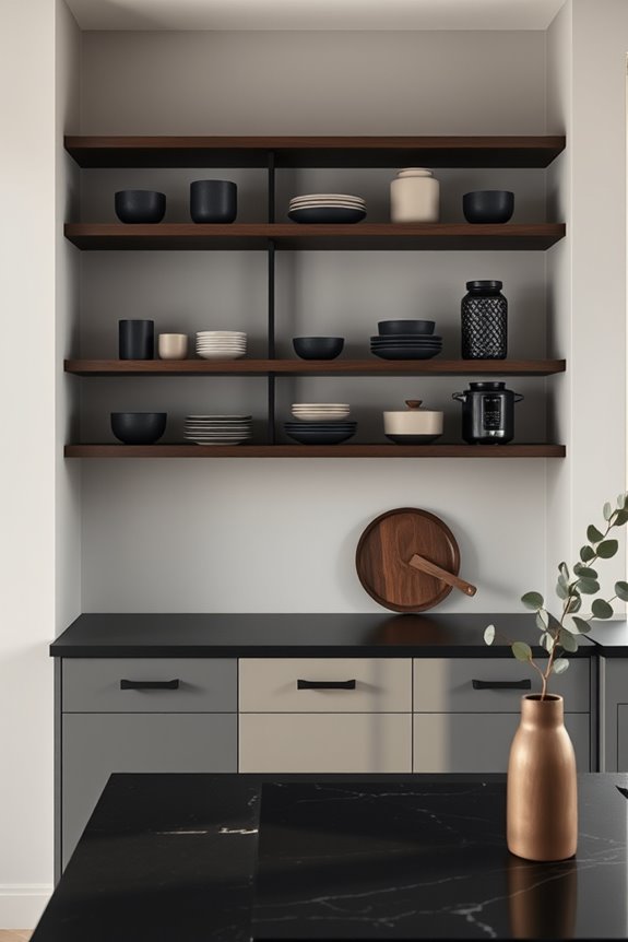 dark tone open shelving