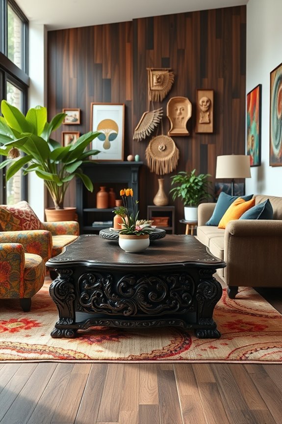 dark wood complements eclectic decor