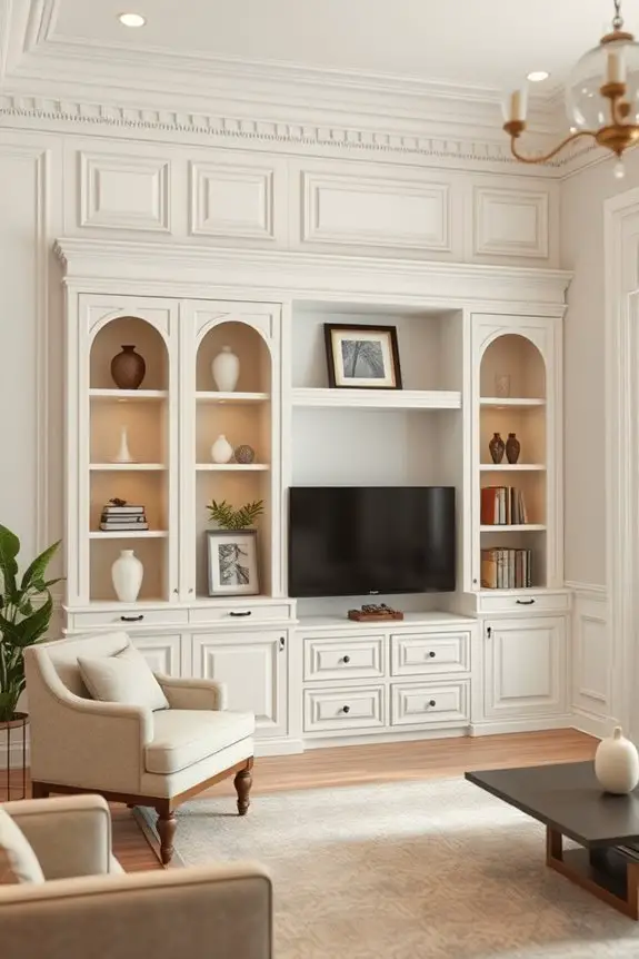 decorative moldings enhance built ins