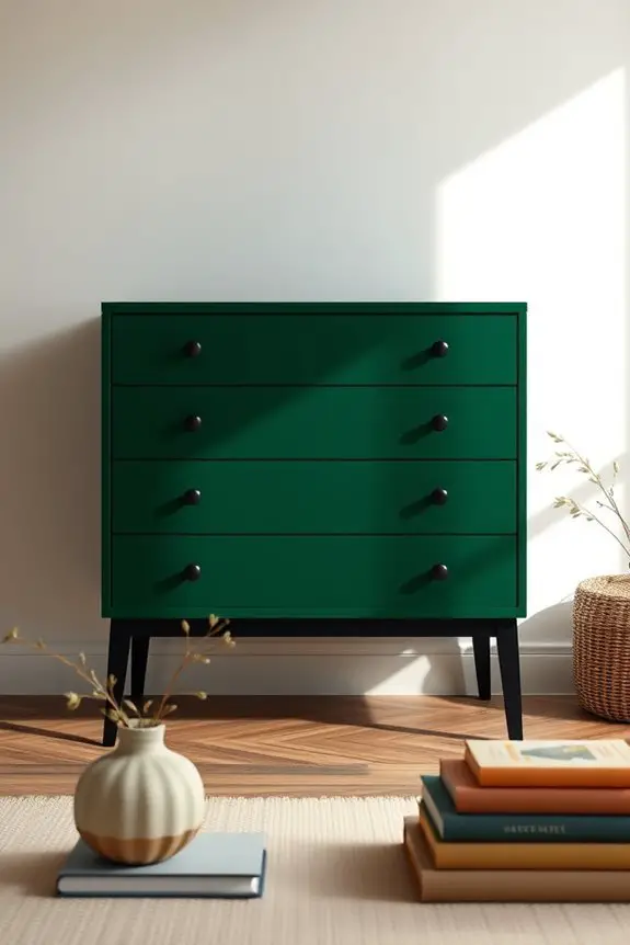 deep green dresser contrast