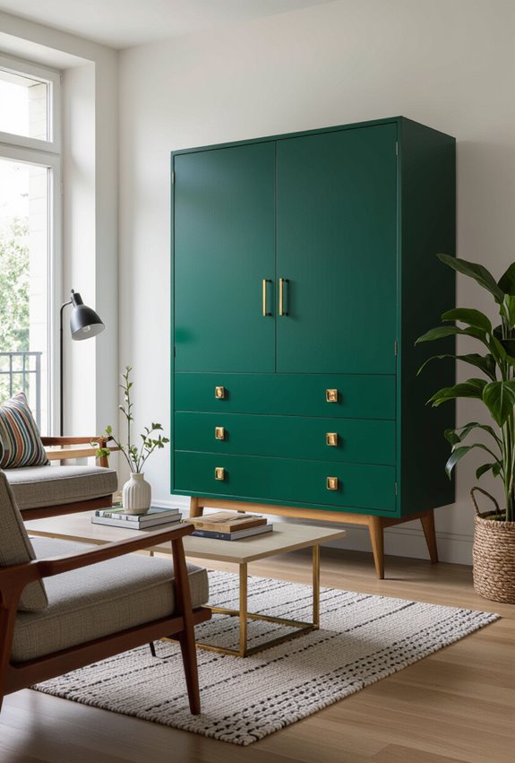 deep green lacquered media cabinet