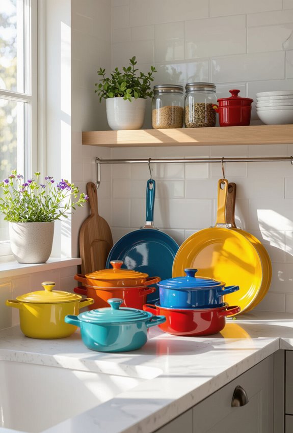 display colorful cookware as decor