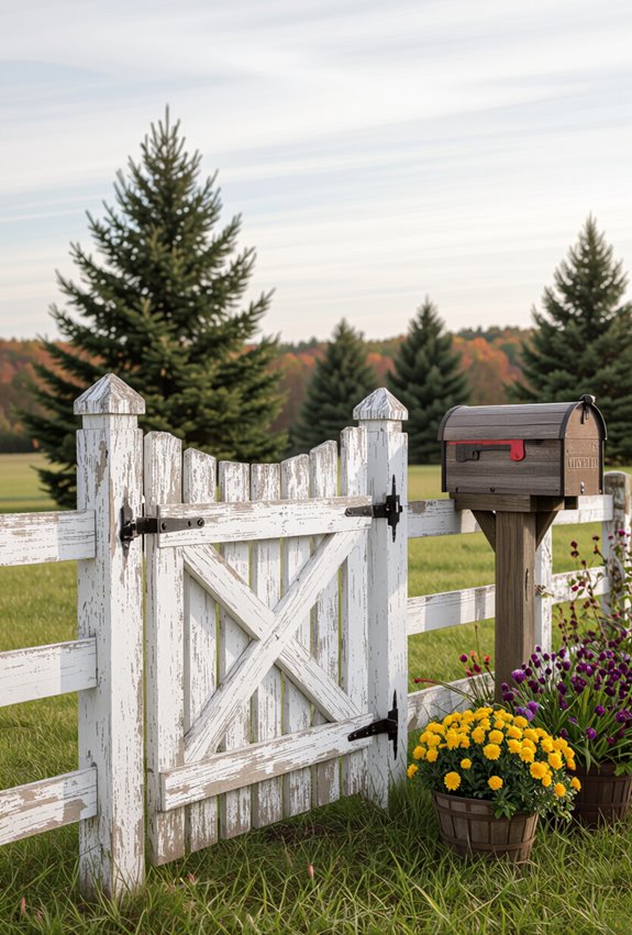 distressed farmhouse gate and mailbox