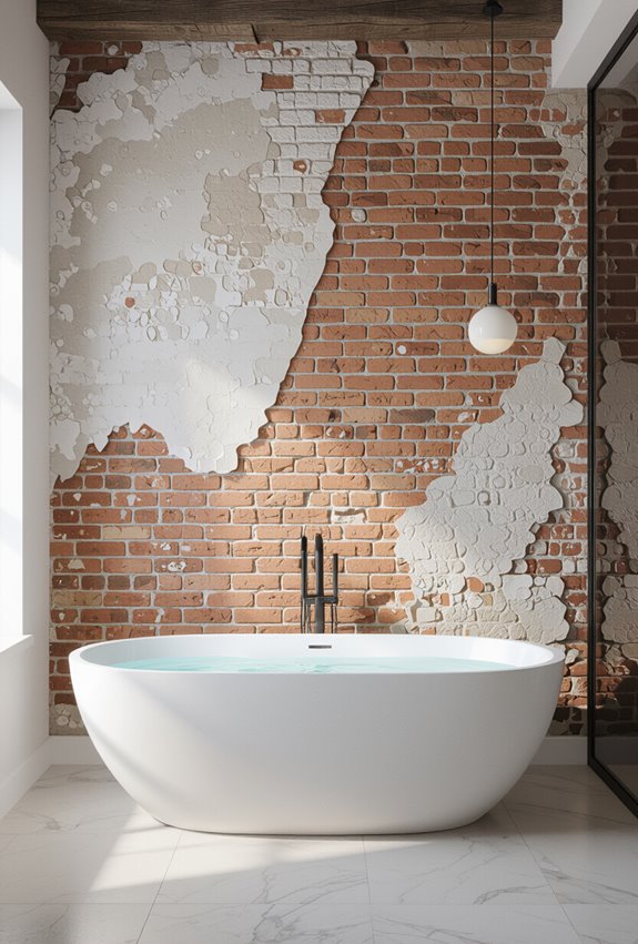 distressed peeling paint brick
