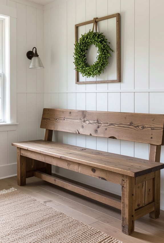 distressed reclaimed farmhouse bench