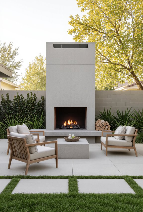 diy poured concrete backyard fireplace