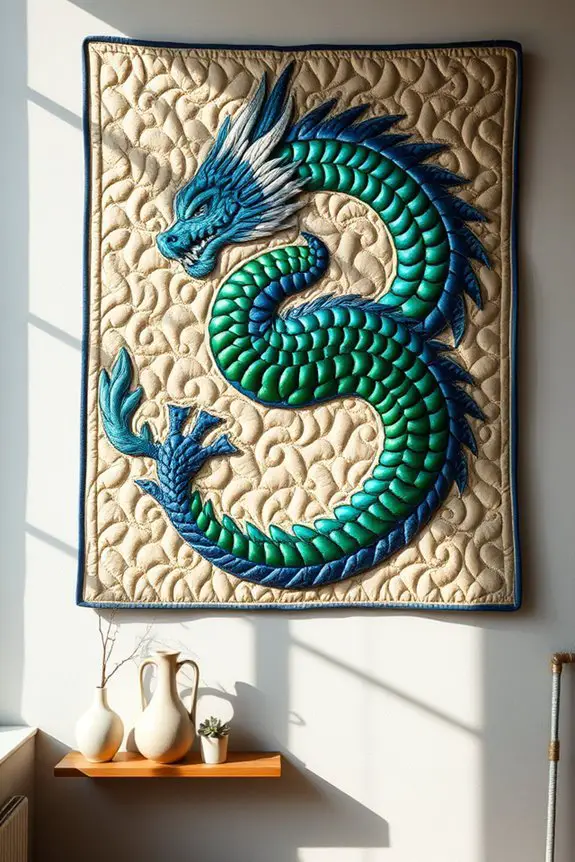 dragon themed quilted wall art