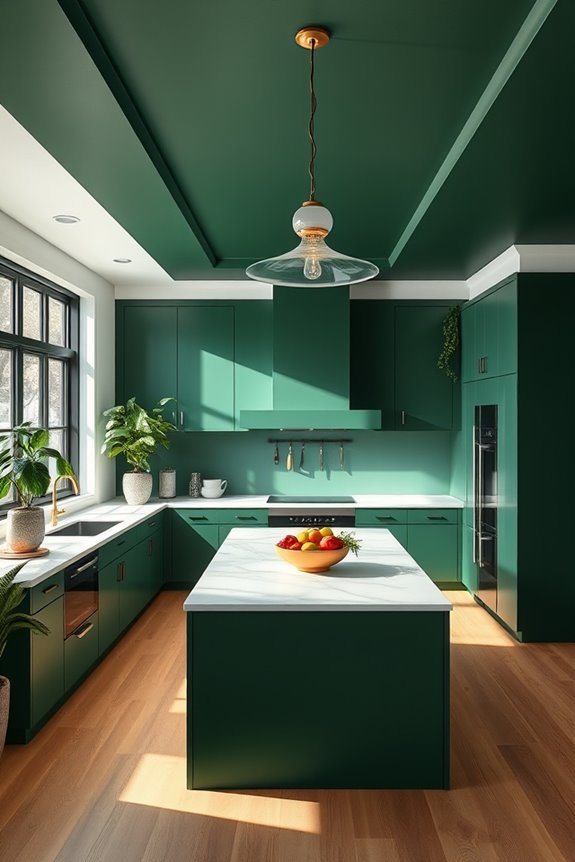 dramatic dark green ceilings