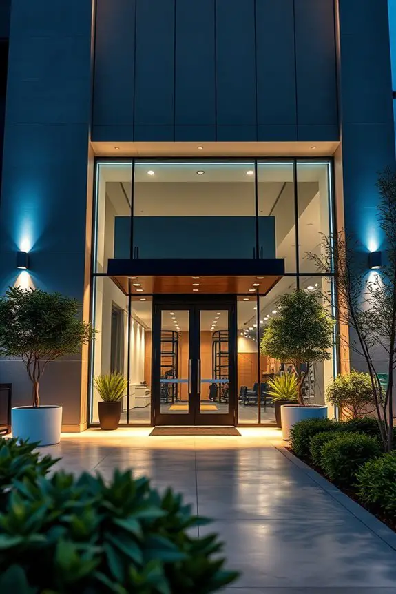 dramatic exterior gym lighting