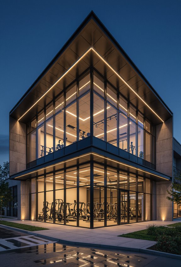 dramatic layered nighttime gym lighting