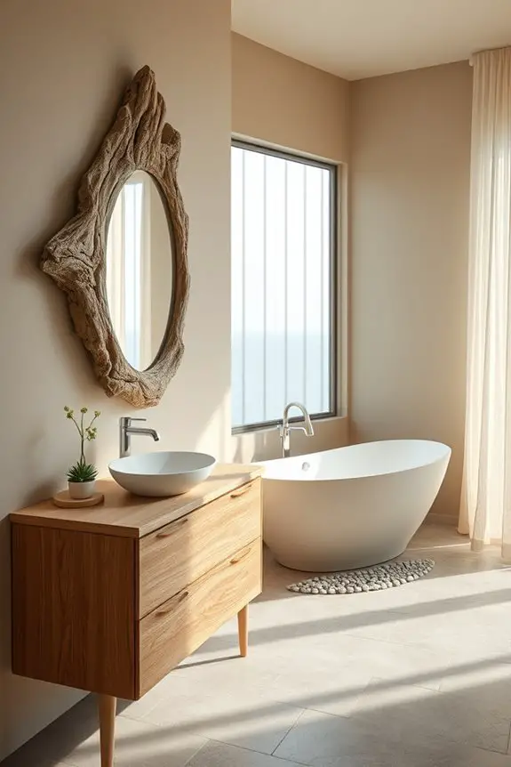 driftwood mirror enhances tranquility