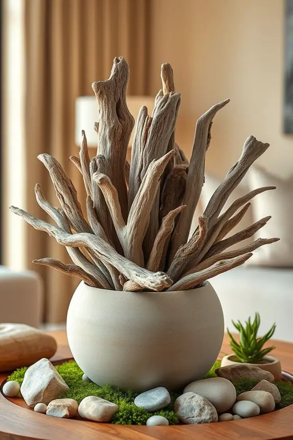 driftwood sculptures enhancing decor