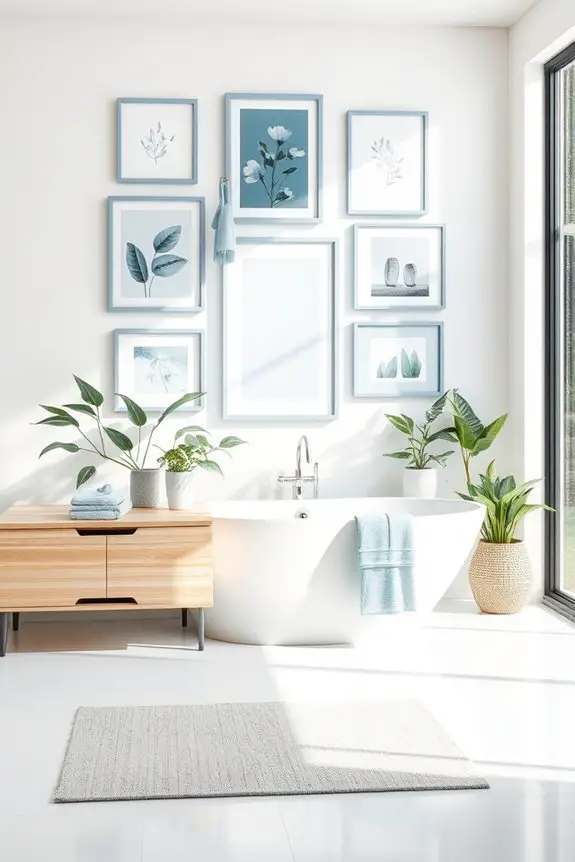 dusty blue bathroom art
