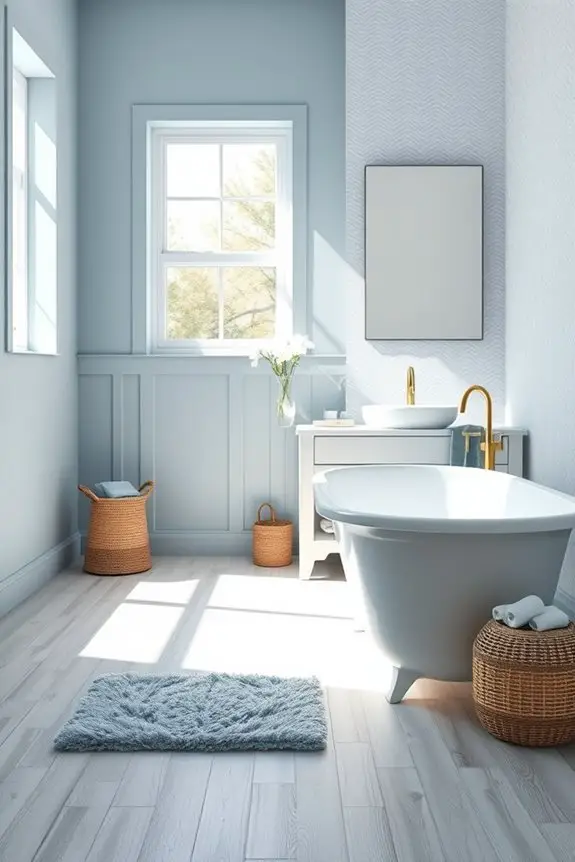dusty blue bathroom layers