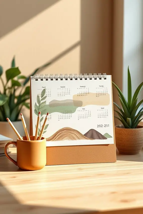 earthy calendar office decor
