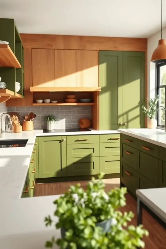 earthy olive green cabinets
