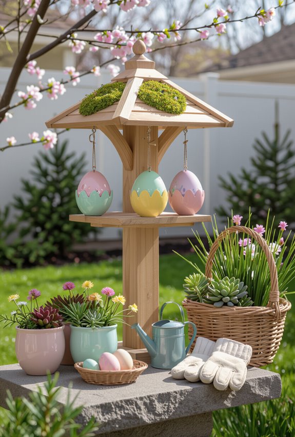 easter themed colorful bird feeding