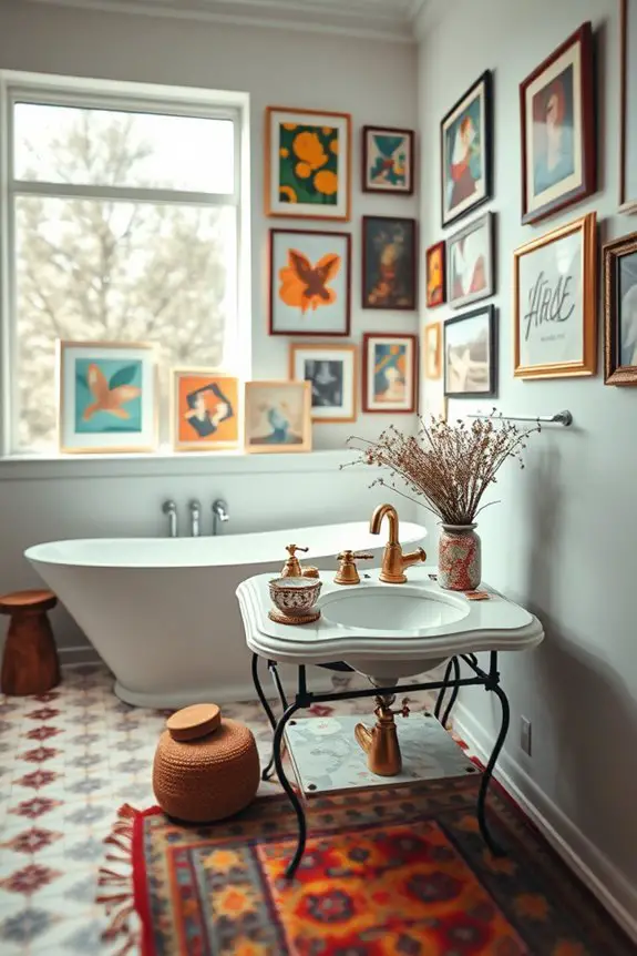 eclectic bathroom art displays