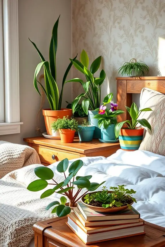 eclectic bedroom plant decor