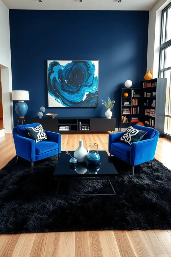 eclectic blue and black decor