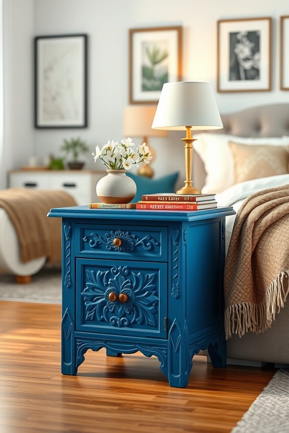eclectic blue bedside table