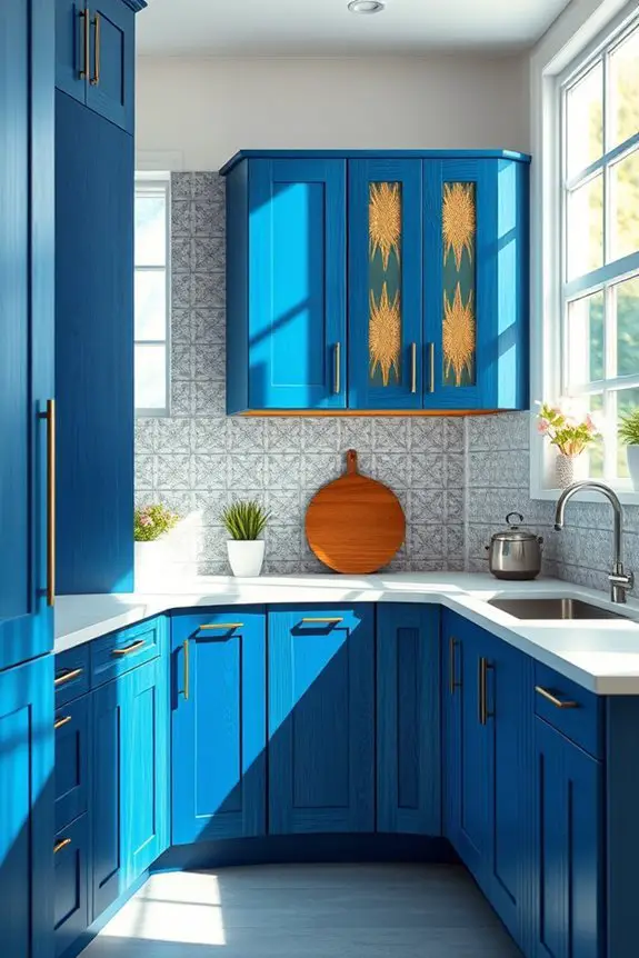 eclectic blue cabinets textures