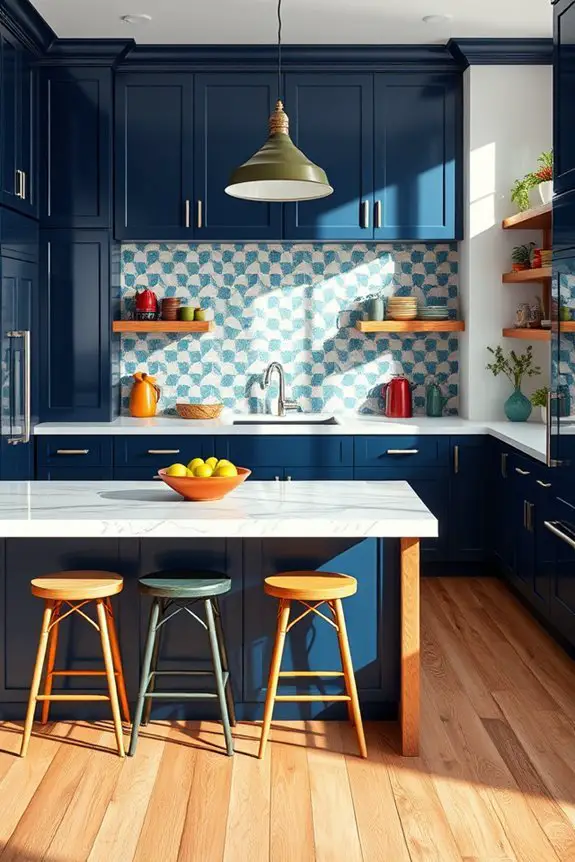 eclectic dark blue kitchen