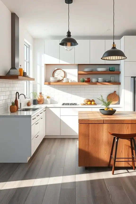 eclectic gray floor kitchen