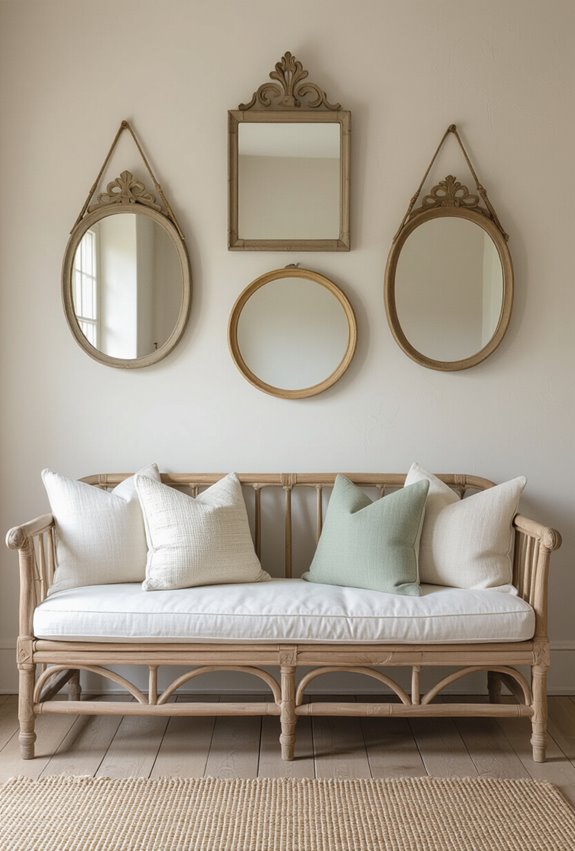 eclectic layered vintage mirror vignette