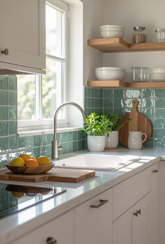 eco friendly shimmering glass backsplash