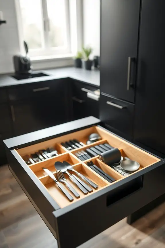 efficient black kitchen organization